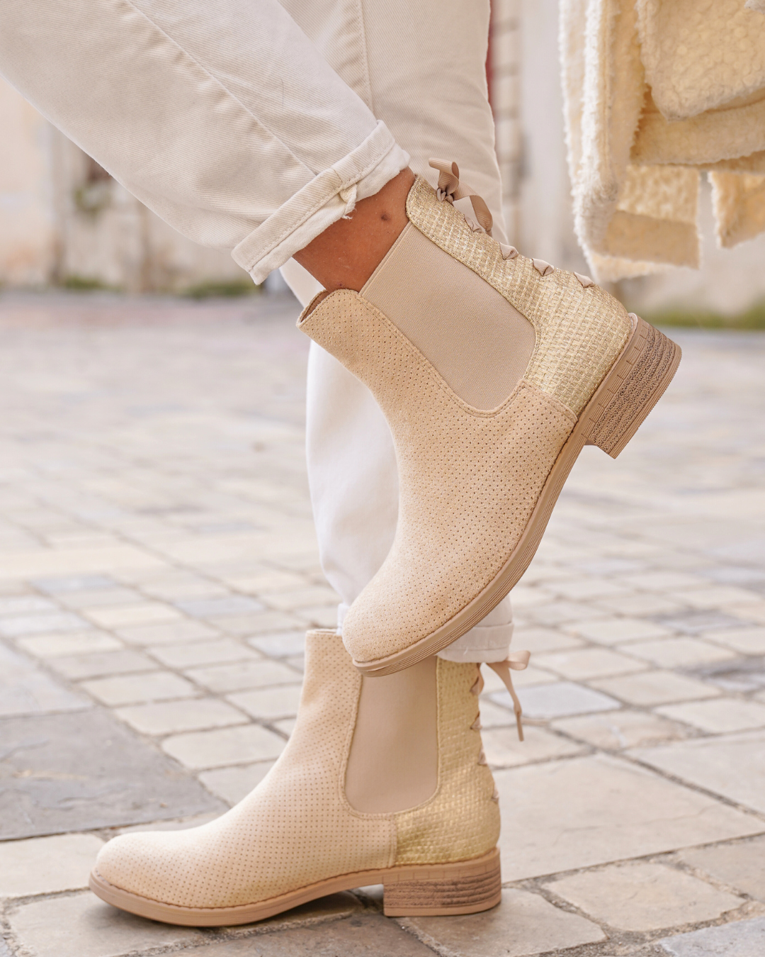 Botines mujer beige con lazo - Constance