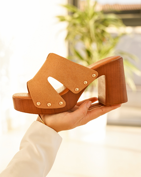 Sandalias mujer tacón cuadrado camel - Donia