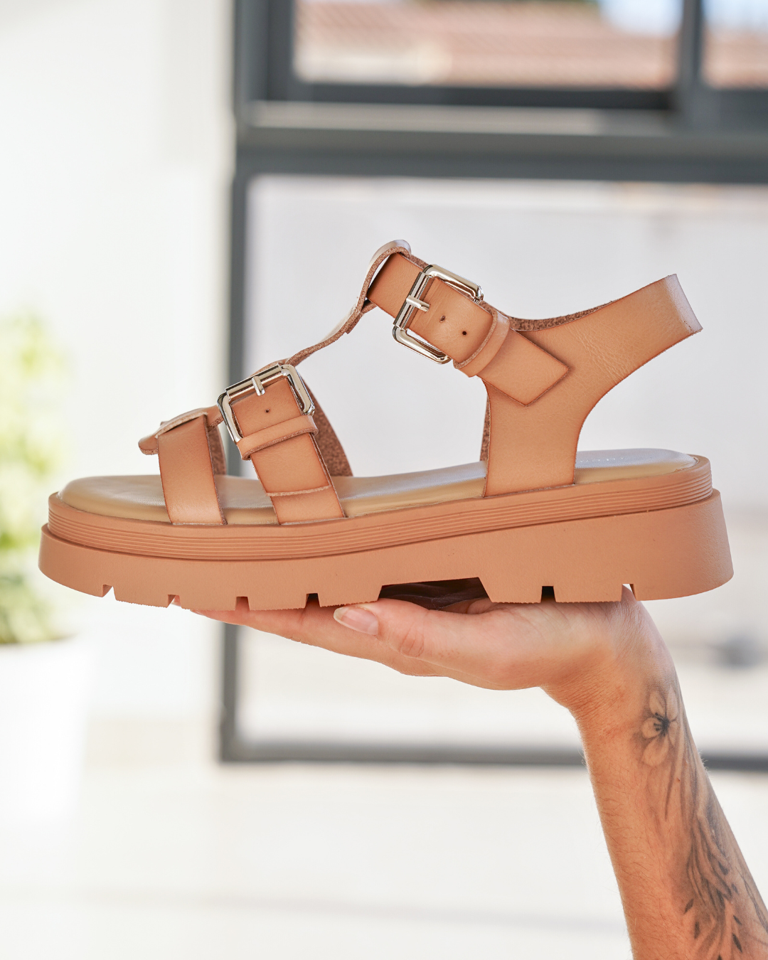 Sandalias plataforma mujer camel - Lindsay