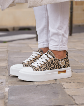 Zapatillas leopardo mujer con cuña y cordones - Maud