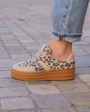 Zapatillas leopardo mujer con cuña y cordones - Ondine