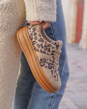 Zapatillas leopardo mujer con cuña y cordones - Ondine