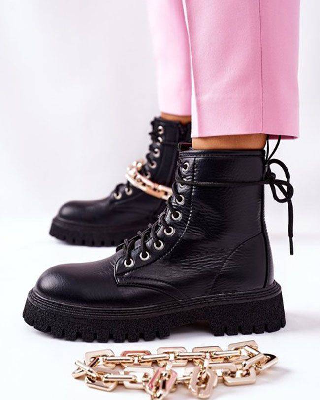 Botines negros estilo rangers para mujer - Ilona - Casualmode.es