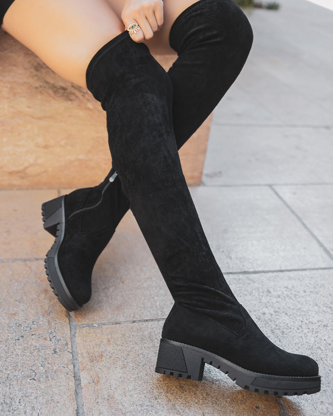 Botte cuissarde daim femme noir - Lou - Casualmode.fr