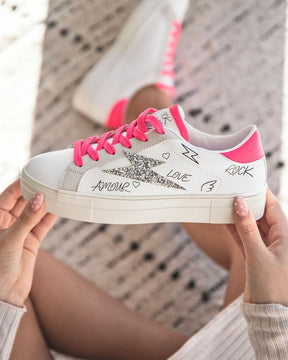 Zapatillas de mujer blancas y rosas con cordones y cremallera - Alix - Casualmode.es