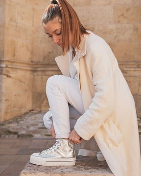 Basket femme argentée en toile montante - Gwen - Casualmode.fr