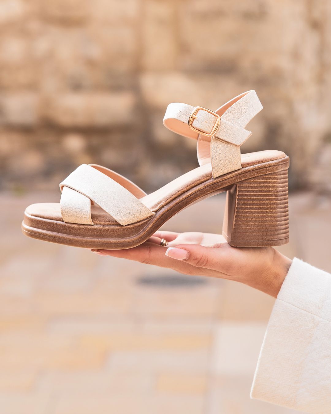 Sandale femme mule talon carré beige - Célia - Casualmode.fr