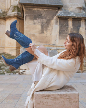 Botas de mujer estilo santiags en denim azul con tacón - Mona - Casualmode.es